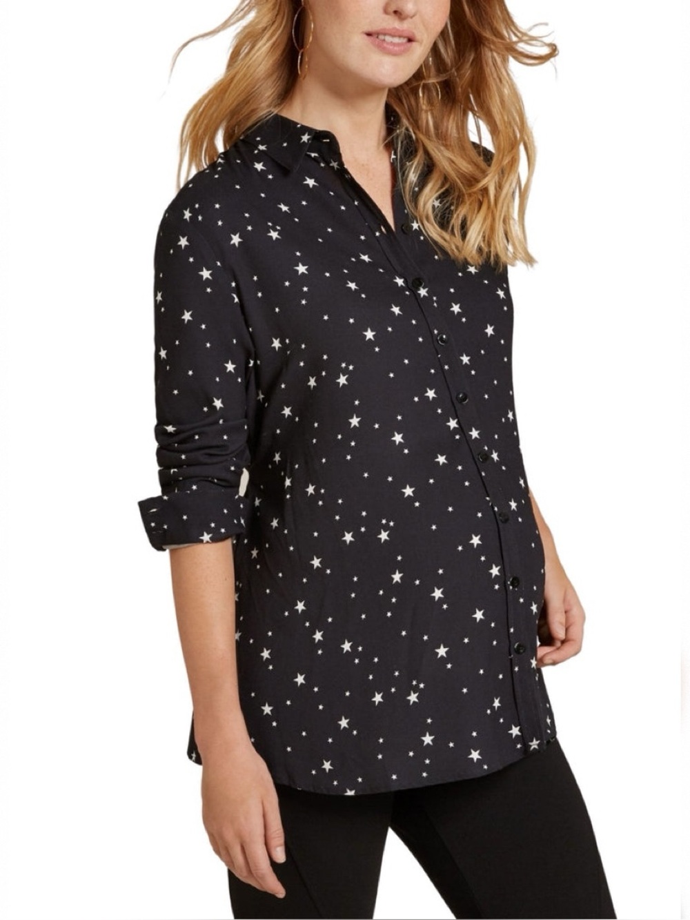 Isabella Oliver Adina Maternity Black Star Print Shirt Blouse Top Size 4 US 10 M